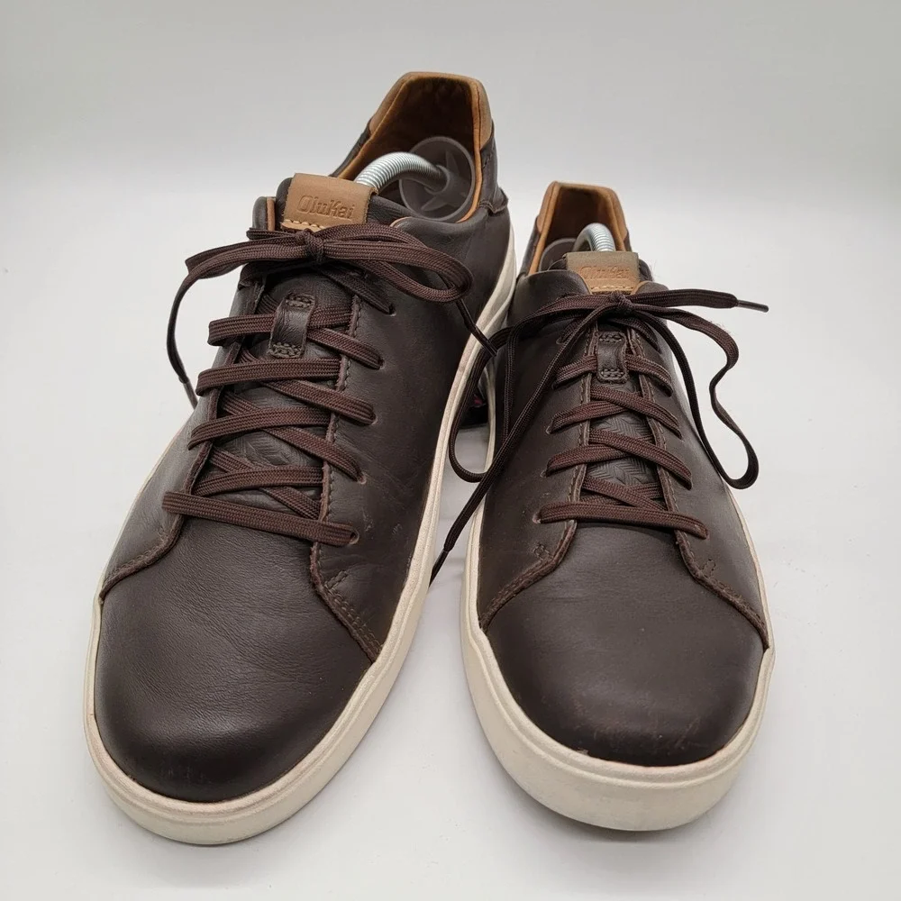 Olukai Lae'ahi Li'ili Men's Sz 10.5 Shoes Brown Leather Comfort Casual Sneakers